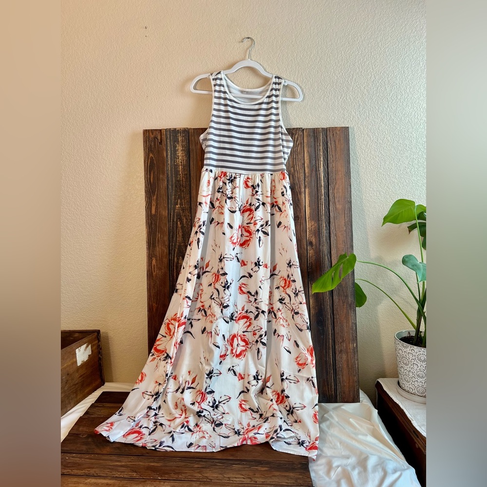 Stripe and Floral Maxi Dress.  Size: Small